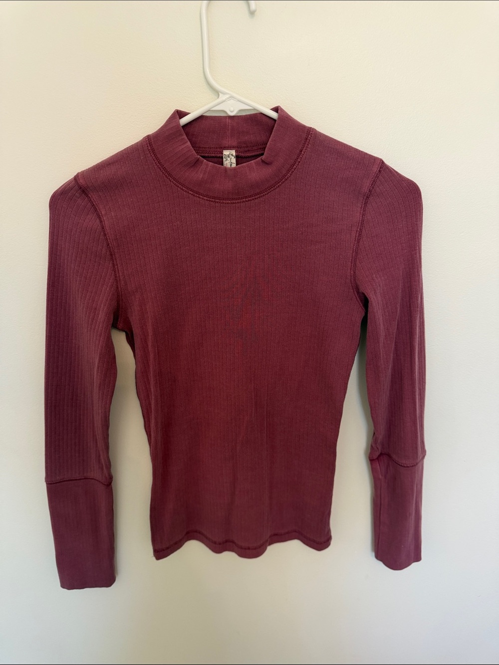 Free People Ribbed Mock-Neck Long Sleeve Top - Burgundy